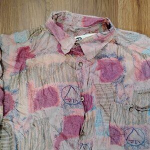 Vintage Protest Abstract Geometric Silk Button Shirt Long Sleeve
